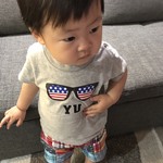 アメリカ国旗風サングラス☆名入れTシャツ 【グレー】
