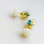 SALE・【カボションピアス】バックキャッチガラスドームフラワーカボションピアス・ブルーイエロー系