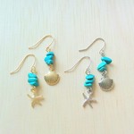 ターコイズと海のプチピアス 夏 金属アレルギー対応 樹脂ピアス イヤリング