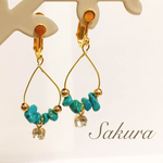 ターコイズとビジューのフープイヤリングorピアス