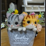 ＊お花いっぱい　２匹のねこちゃん　置物　＊