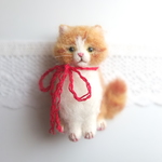 長毛猫ブローチ　茶トラ☆羊毛