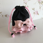 コップ入れ♡ 巾着袋 撥水素材 baby pinkのフリルとリボン♡
