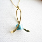 Ribbon Charm Turquoise Necklase