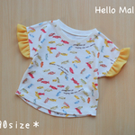 ふわふわシフォンの袖フリルカットソー*bonbon柄ポップイエロー*90サイズ