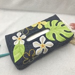 壁掛けＢＯＸティッシュカバー☆モンステラプルメリア☆ハワイアンキルトg