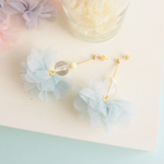 ❁新作❁ オーガンジーフラワーのゆらゆらピアス/イヤリング -smoky bluegreen-