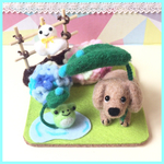 雨宿り  ダックス  ☆クリーム☆羊毛フェルト