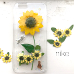 押し花 ケース〈ひまわりと猫〉iPhoneケース スマホケー