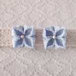 〈つまみ細工〉紫陽花のピアス(水色)