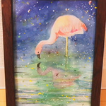 フラミンゴ 水彩画 原画