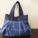 ふわ軽バック　ブルーチェックリネン