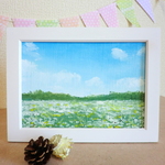 油絵原画『白い花』　額縁付き