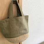 【送料無料】麻ひも×リネン コンビトートバッグ オリーブ