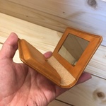 【本革】手鏡付き 名刺ケース 茶色 ミシン縫い