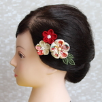 はねず×古典柄　ちりめんヘアピンかんざし２本セット　和装・成人・卒業・お祝いの席に