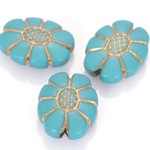 【直輸入】blue×gold*アンティーク風フラワービーズ*10個*6×15×20mm