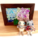 羊毛フェルト  猫と紫陽花（L版サイズ）