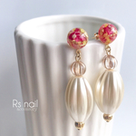 レッド♡数量限定カボション押し花ピアス