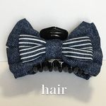ネイビーの無地、ストライプのリボン付きhairクリップ