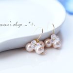 ☆223　お花とパールのころころピアス 
