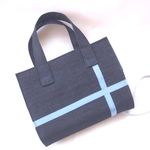もちて付きブックカバー 　ブルーデニム×水色ライン（聖書・辞書カバー等）