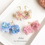 〈ショート〉 お花 の ダンス 揺れる しずく フープ ピアス/イヤリング フラワー 大振り ショートサイズ あじさい 浴衣