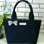 帆布☆リボントートバッグ M【リバティ柄 ブルー⑦】紺