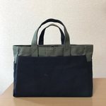 難あり「ボックストート」横長サイズ 「オリーブ×ブラック帆布トートバッグ 倉敷帆布8号