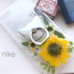 受注生産：Sunflower 押し花 iPhoneケース ひまわり ねこ スマホケース