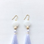 天然石：coin stone×wood tassel pierce