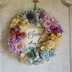 ラベンダーピンク&ブルー&バニラのプリザwreath