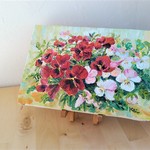 油絵原画　紅白　ビオラ　(送料￥360)