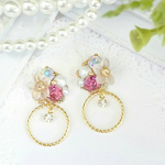 すりガラス風のお花とハートのピアス♡ゴールドフープ♡