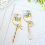 アクアマリン♡キラキラビジュー♡ゴールドバー♡海ピアス