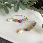  14Kgp カラフルシェルのロングフックピアス
