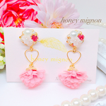 チェリーピンク♡ハートポンポンタッセルピアス/イヤリング