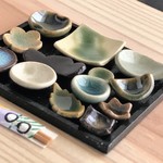 ミニチュア陶器☆会席膳　和食の器　黄瀬戸角皿