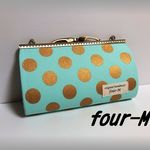 Wファスナー　20cm　カン付き　がま口　ゴールドドット　ミント　