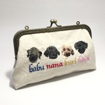 putih0121様オーダー品☆犬の手刺繍で通帳も入るがま口ポーチ