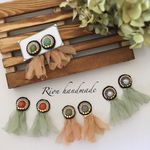 デニム刺繍×オーガンジータッセルピアス/イヤリング