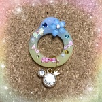 ネオブライス　プルリング　大　ブルー×イエロー色　リボン柄