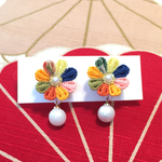つまみ細工のイヤリング☆オレンジ☆浴衣にも♪