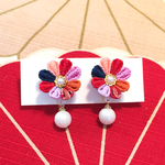 つまみ細工のイヤリング☆赤☆浴衣にも♪
