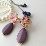 パープルビーズのボタンカルイヤリング