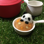  カレーinぱんmini☆ふわぱんinお子さまカレー♡羊毛フェルトのふわふわパンダ フライパンinばーじょん