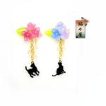 【sale】紫陽花黒猫片耳イヤリング