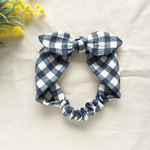 【ベビー】ガーゼの3wayリボンへアバンド（ネイビーギンガムチェック）