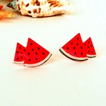 スイカ　いただきます！ プラ板素材可愛いイヤリング∕ピアス