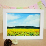 油絵原画『ひまわり畑』　額縁付き